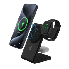 Бездротова зарядка Crong MagSpot Pivot Stand 3в1 для iPhone, Apple Watch і AirPods Black (CRG-MSPS-BLK)