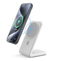 Зарядний пристрій Crong MagSpot Stand 2в1 для iPhone і AirPods White (CRG-MSS-WHT)