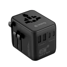 Универсальный сетевой адаптер Crong One World Travel Adapter 45W GaN Black (CRGTAGN45BLK)