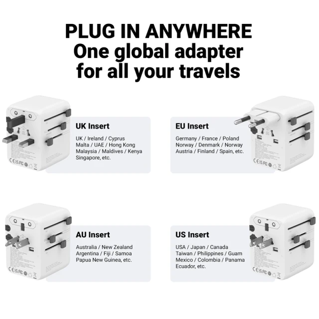 Універсальний мережевий адаптер Crong One World Travel Adapter 45W GaN White (CRGTAGN45WHI)