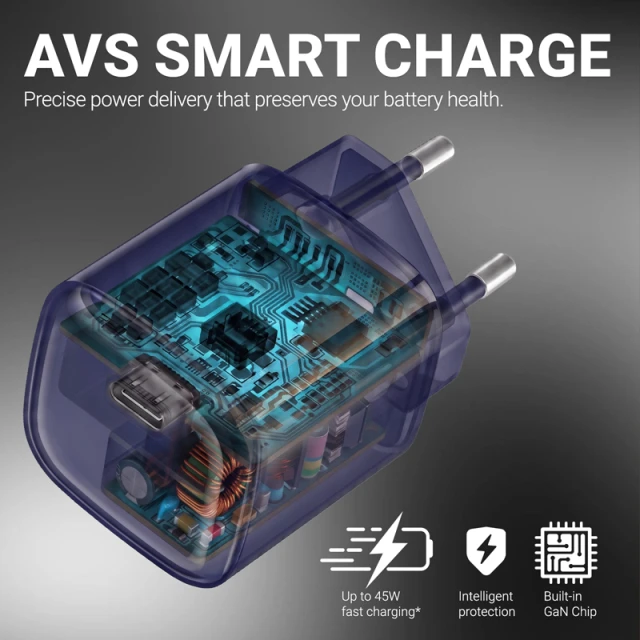 Зарядний пристрій Crong NEO GaN Charger USB-C 40W PD 3.2 Blue (CRGNEO40MBL)