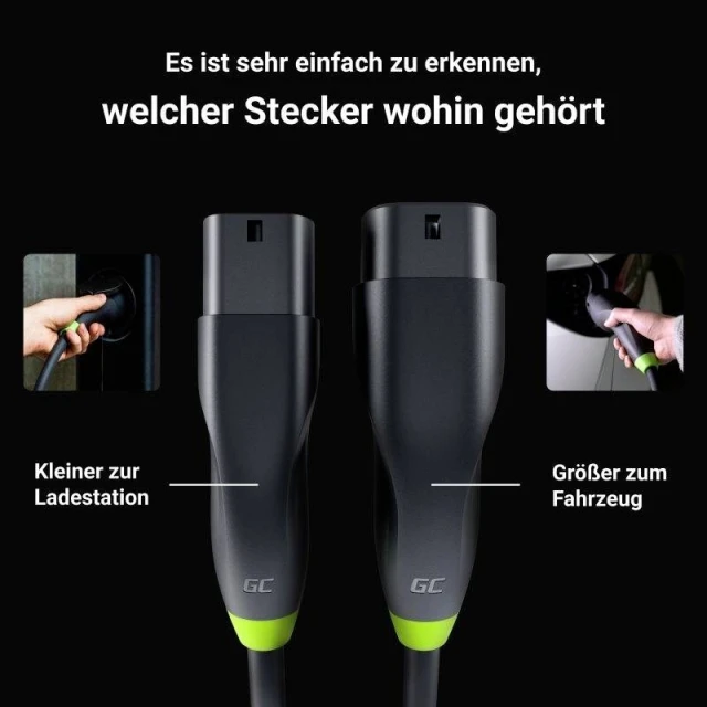 Кабель Green Cell GC Snap Type 2 11 кВт 5 м для електромобіля (EVKABGC03)