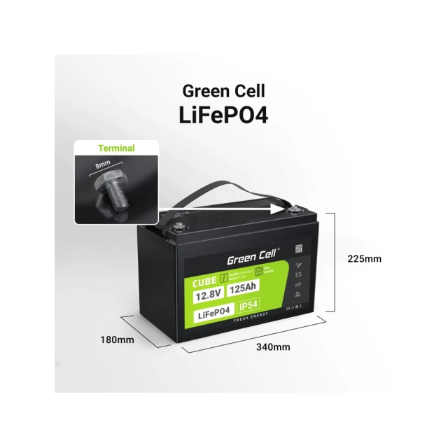 Аккумулятор Green Cell LiFePO4 Cube 12V 125Ah 1600Wh (LFPGC12V125AH)