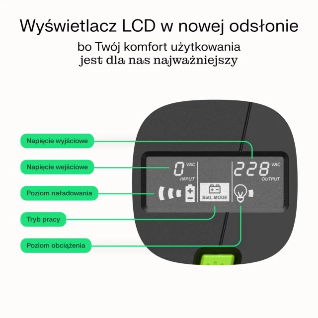 Джерело безперебійного живлення Green Cell PowerProof 600 Вт/1000 ВА модифікована синусоїда (UPSLM600)