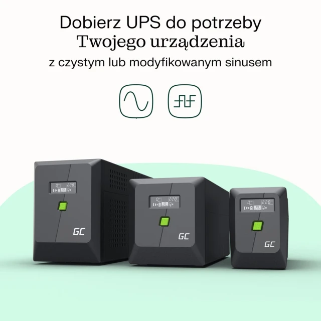 Джерело безперебійного живлення Green Cell Power Proof 750VA 480W чиста синусоїда (UPSLP480)