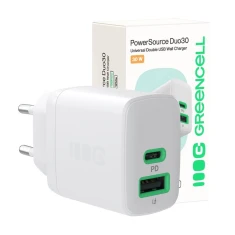 Зарядний пристрій Green Cell PowerSource Duo30 30 Вт USB-C/A 1x USB-C + 1x USB-A PD QC White (CHARB-GC-30AC-W)