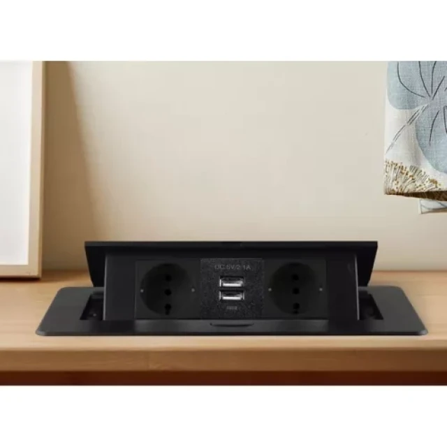 Вбудована розетка Izoxis 2 гнізда + 2 USB Black (5904463314450)