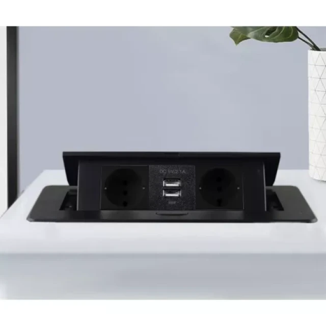 Вбудована розетка Izoxis 2 гнізда + 2 USB Black (5904463314450)