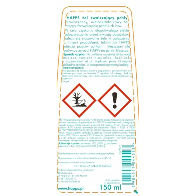 Гель для знищення бліх Bros Happs 150 мл (5904517044593)
