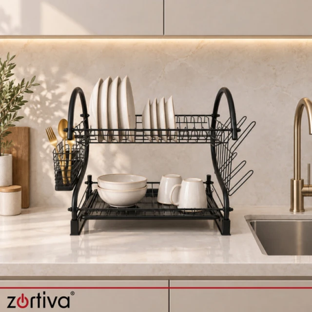 Сушарка для посуду двоярусна Zortiva Black (5904576554095)