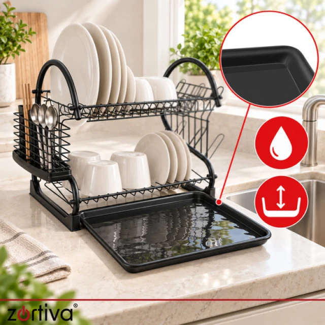 Сушарка для посуду двоярусна Zortiva Black (5904576554095)