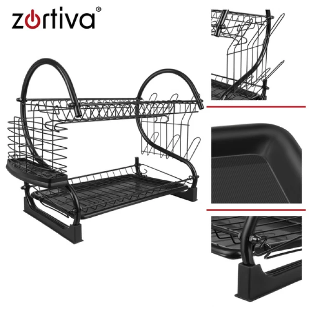 Сушарка для посуду двоярусна Zortiva Black (5904576554095)