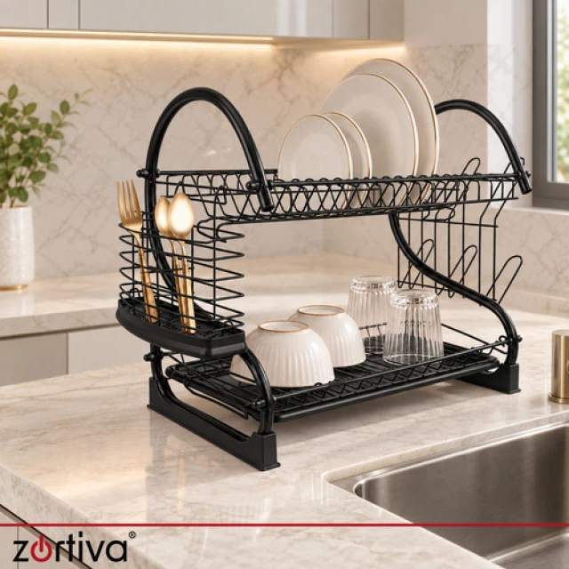 Сушарка для посуду двоярусна Zortiva Black (5904576554095)