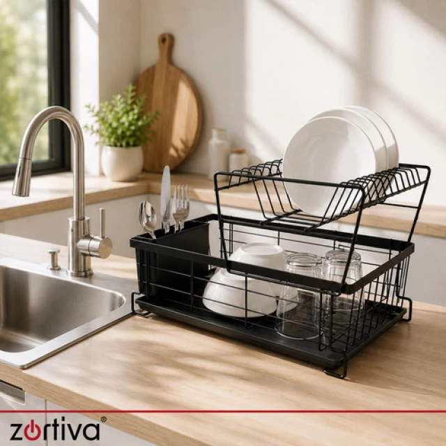 Сушилка для посуды двухъярусная Zortiva 43 см Black (5904576554279)