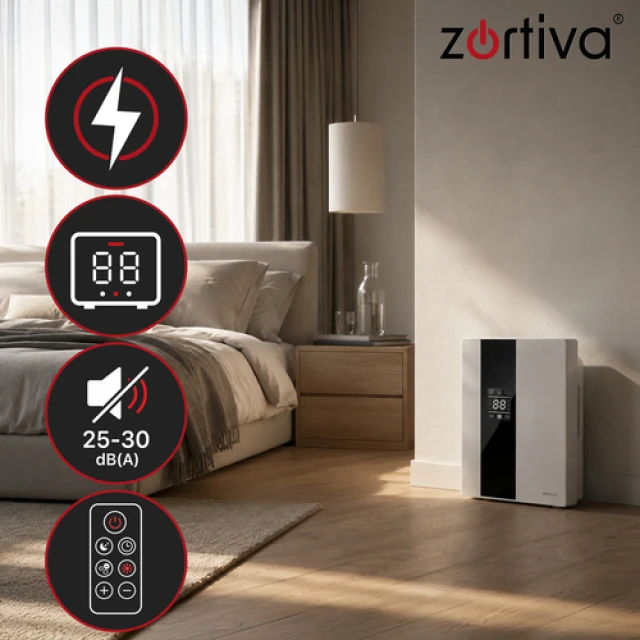 Осушувач повітря Zortiva 90 Вт 2 л гігростат таймер пульт до 30 м² (5904576554538)