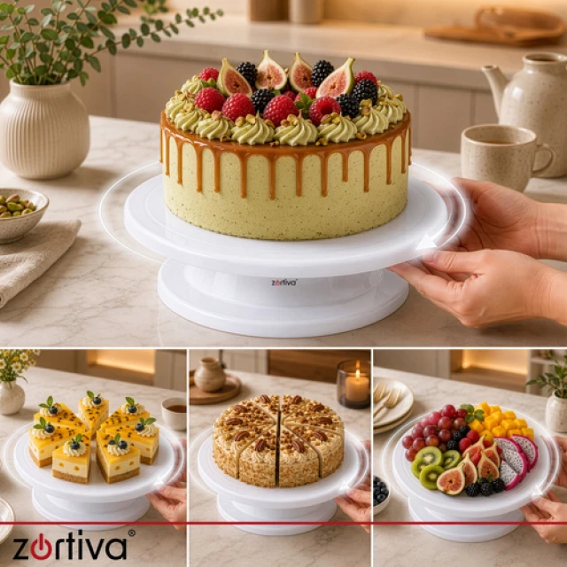 Підставка для торта обертова Zortiva 28 см + 3 шпателі (5904576554675)