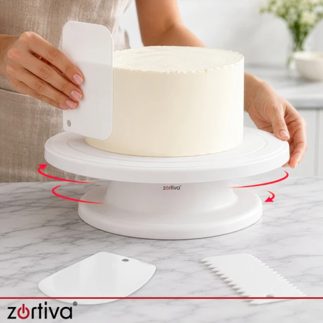 Підставка для торта обертова Zortiva 28 см + 3 шпателі (5904576554675)