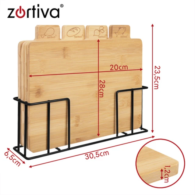 Набір дощок для нарізання бамбукові Zortiva 4 шт 28x20 см (5904576554767)
