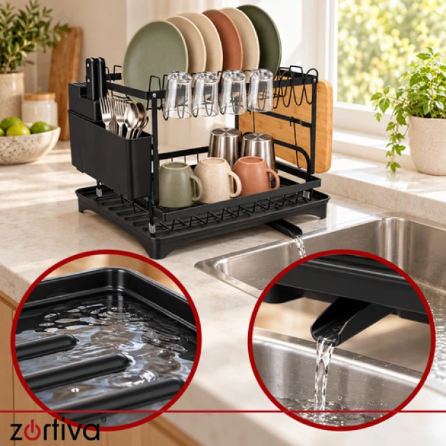 Сушарка для посуду двоярусна Zortiva Black (5904576554828)