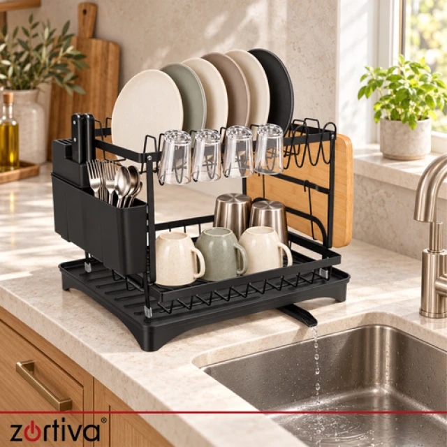 Сушарка для посуду двоярусна Zortiva Black (5904576554828)