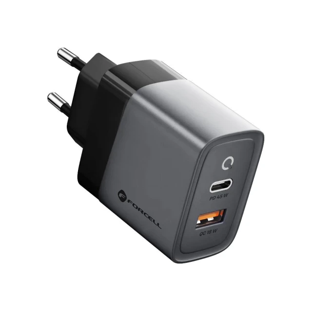Мережевий зарядний пристрій Forcell F-Energy GaN USB C + USB A QC4.0 PD 4A 45W Grey (5904596231440)