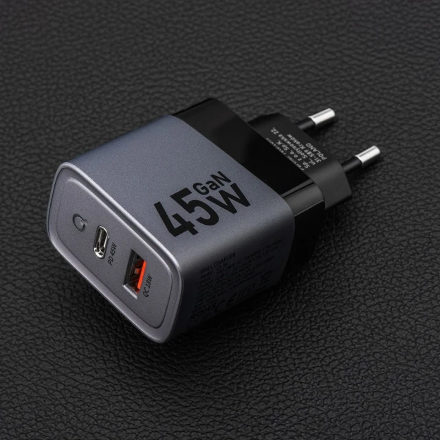 Мережевий зарядний пристрій Forcell F-Energy GaN USB C + USB A QC4.0 PD 4A 45W Grey (5904596231440)