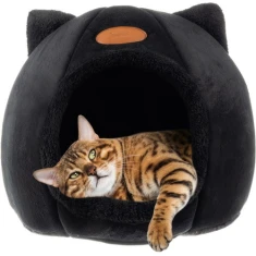 Будиночок для котів Purlov плюшевий з вушками Black (5904665713266)
