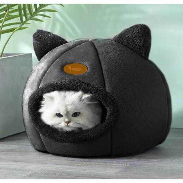 Домик для кошек Purlov плюшевый с ушками Black (5904665713266)