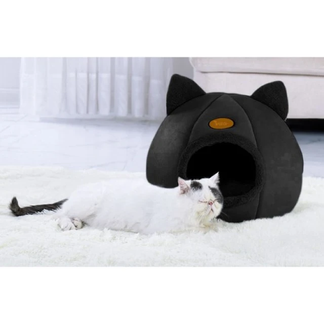 Домик для кошек Purlov плюшевый с ушками Black (5904665713266)