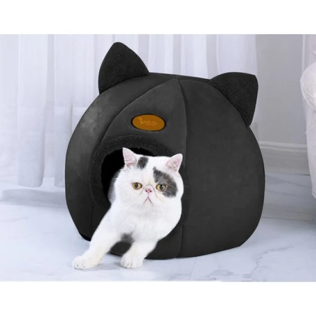 Домик для кошек Purlov плюшевый с ушками Black (5904665713266)