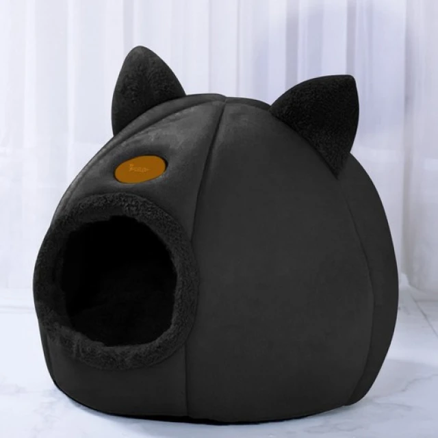 Домик для кошек Purlov плюшевый с ушками Black (5904665713266)