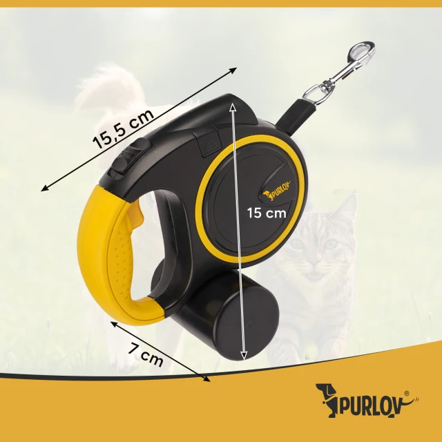 Рулетка-повідець Purlov 5 м 10-25 кг з ліхтариком (5904665713730)