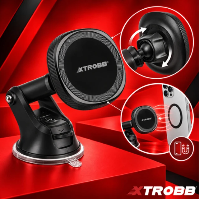 Автомобільний тримач для телефону магнітний Xtrobb MagSafe з присоскою (5904665714751)