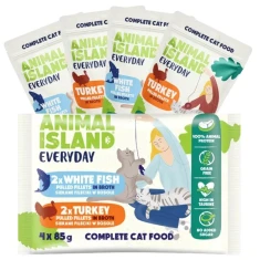 Вологий корм для котів ANIMAL ISLAND з індичкою | білою рибою у філе 4 шт x 85 г (5904905081490)