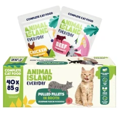 Вологий корм для котів ANIMAL ISLAND з яловичиною і куркою у філе мікс 40 шт x 85 г (5904905081544)
