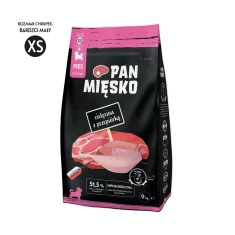 Сухий корм для цуценят PAN MIĘSKO з телятиною і перепілкою XS 9 кг (5905342292456)