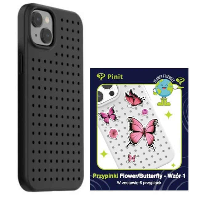 Чохол Pinit Dynamic + Flower/Butterfly Pin для iPhone 14 Black with MagSafe (5905359817321)