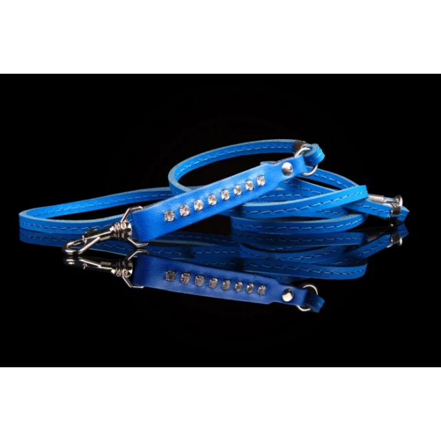 Повідець для собак Zooleszcz шкіряний з цирконіями 12 мм | 130 см Blue (5905527315482)