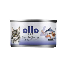 Вологий корм для котів OLLO з тунцем, куркою, кальмаром і креветками в бульйоні 70 г (5905567513701)