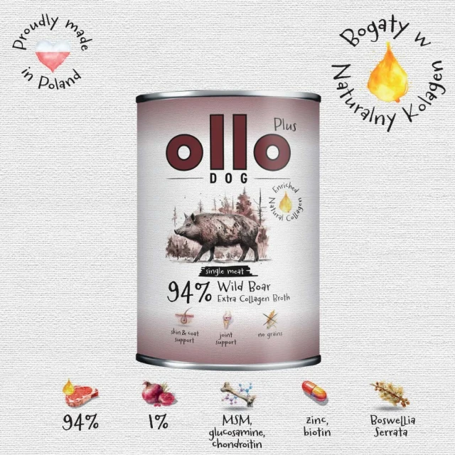 Консерва для собак OLLO Plus Kolagen з кабаном 400 г (5905567513954)