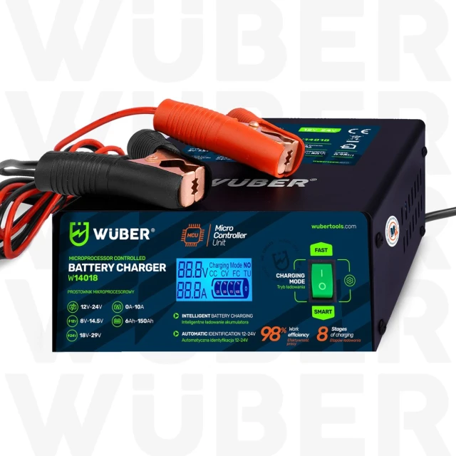 Зарядний пристрій для акумуляторів мікропроцесорний Wuber 10A 6-150 Ah 2-24 V (5905873305823)