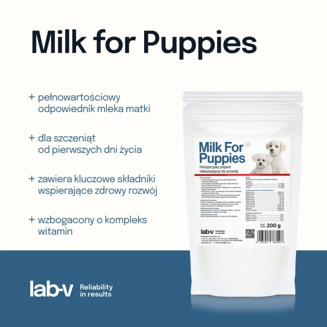 Замінник молока для цуценят LAB-V Milk For Puppies 200 г (5905947787098)