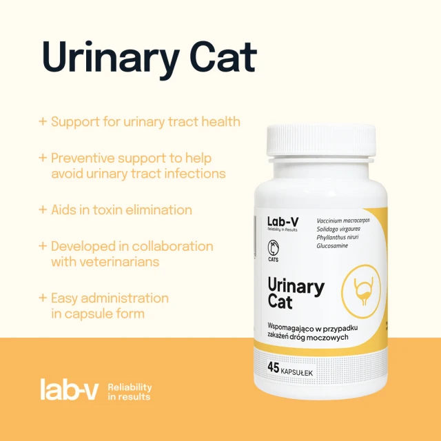 Кормова добавка для котів LAB-V Urinary Cat для сечовивідної системи 45 капсул (5905947787173)