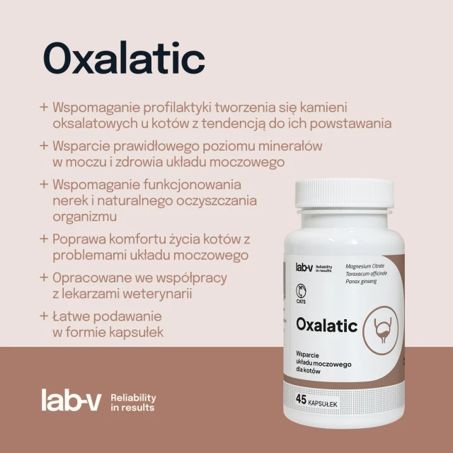 Кормова добавка для котів LAB-V Oxalatic при камінцях оксалатних 45 капсул (5905947787357)
