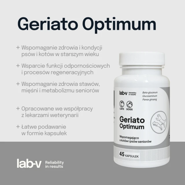 Кормова добавка для собак і котів LAB-V Geriato Optimum для літніх тварин 45 капсул (5905947787395)