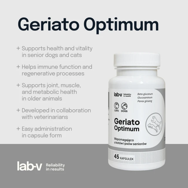 Кормова добавка для собак і котів LAB-V Geriato Optimum для літніх тварин 45 капсул (5905947787395)
