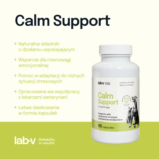 Кормова добавка для собак і котів LAB-V Calm Support при стресі 90 капсул (5905947787609)