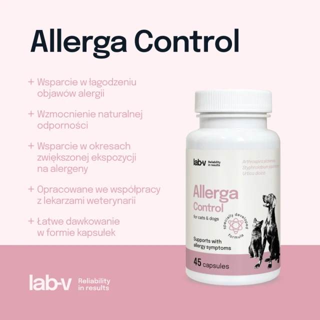 Кормова добавка для собак і котів LAB-V Allerga Control при алергії 45 капсул (5905947787630)