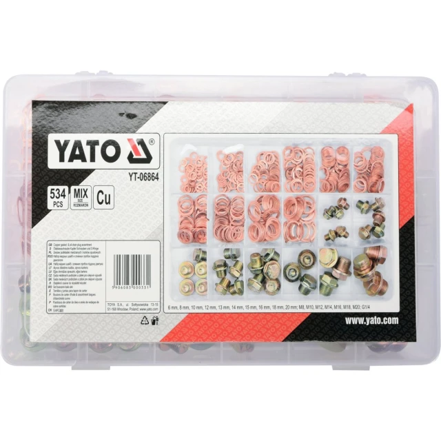 Шайби і пробки зливні Yato 534 шт мікс розмірів (5906083000331)