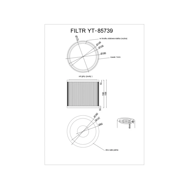 Фільтр Yato HEPA з фільтраційного волокна для пилососа YT-85710 (5906083055843)